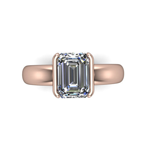 Morgan emerald-cut classic engagement ring in 18K Rose Gold, top-down view showing the emerald-cut center diamond and half-bezel frame from above