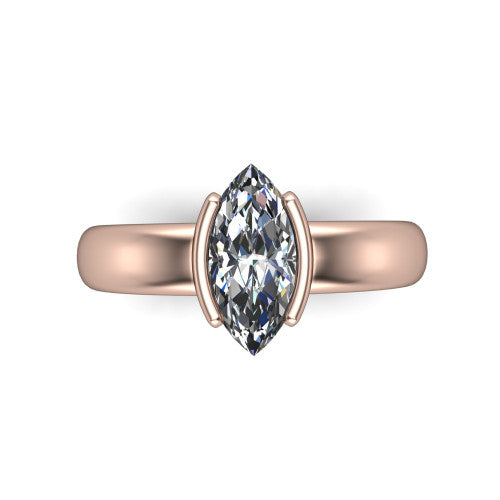 Morgan marquise classic engagement ring in 14K Rose Gold, top-down view showing the marquise center diamond and half-bezel frame from above