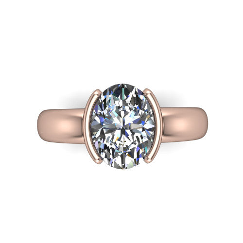 Morgan oval classic engagement ring in 14K Rose Gold, top-down view showing the oval center diamond and half-bezel frame from above