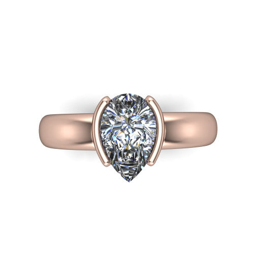 Morgan pear classic engagement ring in 14K Rose Gold, top-down view showing the pear center diamond and half-bezel frame from above