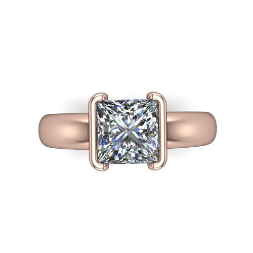 Morgan princess-cut classic engagement ring in 18K Rose Gold, top-down view showing the princess-cut center diamond and half-bezel frame from above