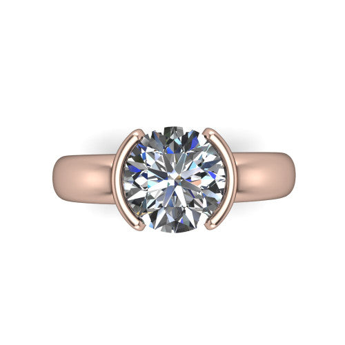 Morgan round classic engagement ring in 18K Rose Gold, top-down view showing the round center diamond and half-bezel frame from above