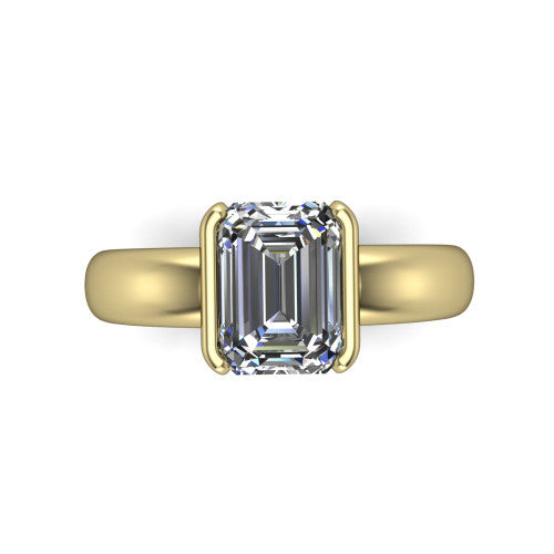 Morgan emerald-cut classic engagement ring in 18K Yellow Gold, top-down view showing the emerald-cut center diamond and half-bezel frame from above
