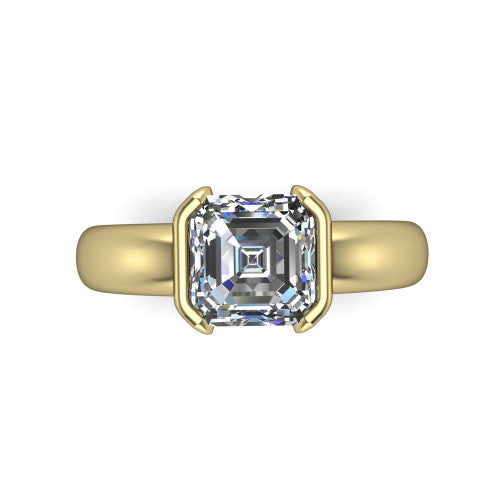 Morgan square emerald-cut classic engagement ring in 18K Yellow Gold, top-down view showing the square emerald-cut center diamond and half-bezel frame from above