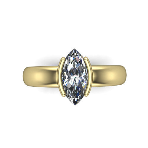 Morgan marquise classic engagement ring in 14K Yellow Gold, top-down view showing the marquise center diamond and half-bezel frame from above