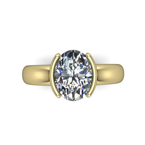 Morgan oval classic engagement ring in 14K Yellow Gold, top-down view showing the oval center diamond and half-bezel frame from above