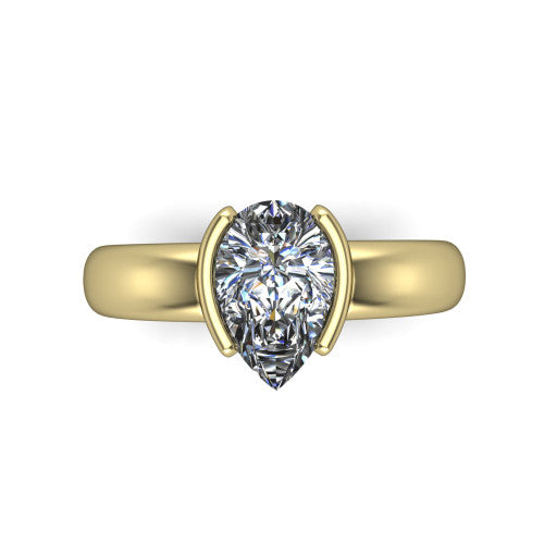 Morgan pear classic engagement ring in 18K Yellow Gold, top-down view showing the pear center diamond and half-bezel frame from above