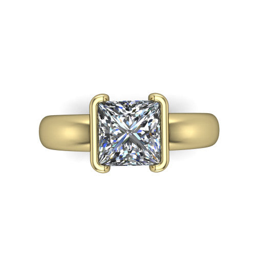 Morgan princess-cut classic engagement ring in 18K Yellow Gold, top-down view showing the princess-cut center diamond and half-bezel frame from above