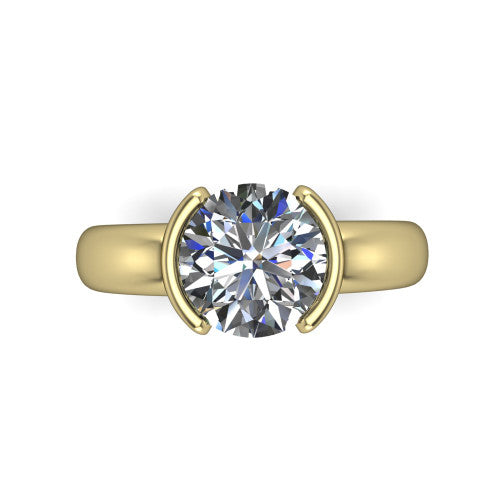 Morgan round classic engagement ring in 14K Yellow Gold, top-down view showing the round center diamond and half-bezel frame from above