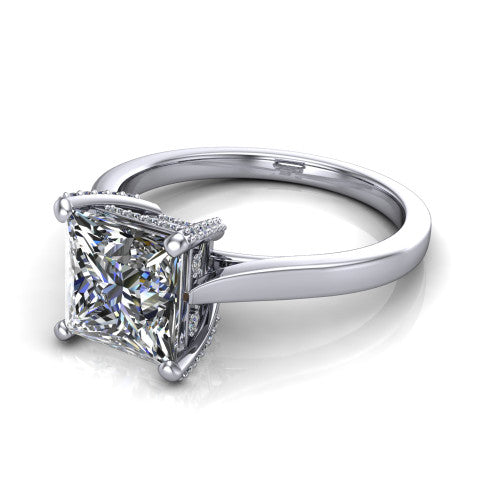 Finley princess-cut classic engagement ring in 14K White Gold, three-quarter perspective showing the princess-cut center diamond in a four-prong head with a hidden halo
