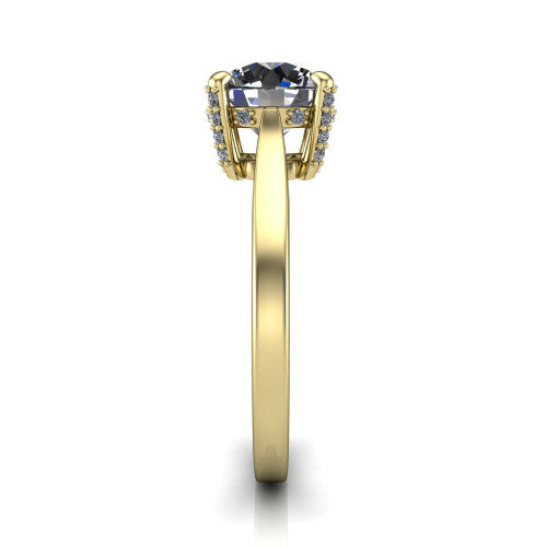 Finley round classic engagement ring in 14K Yellow Gold, side profile showing the hidden halo and polished band in side view