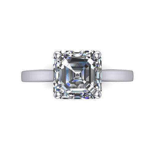 Finley square emerald-cut classic engagement ring in Platinum, top-down view showing the square emerald-cut center diamond and four prongs from above