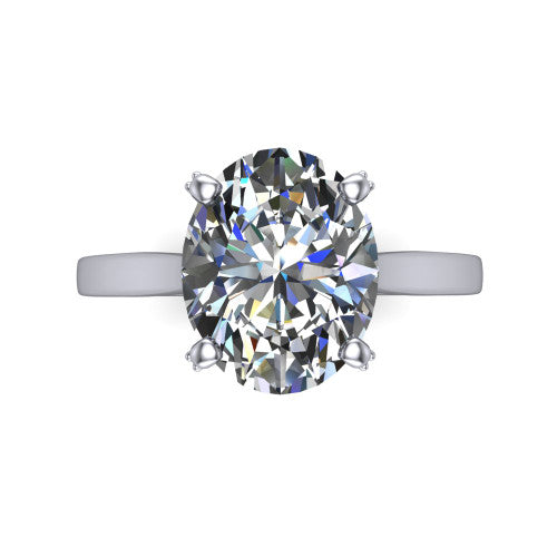 Finley oval classic engagement ring in Platinum, top-down view showing the oval center diamond and four prongs from above