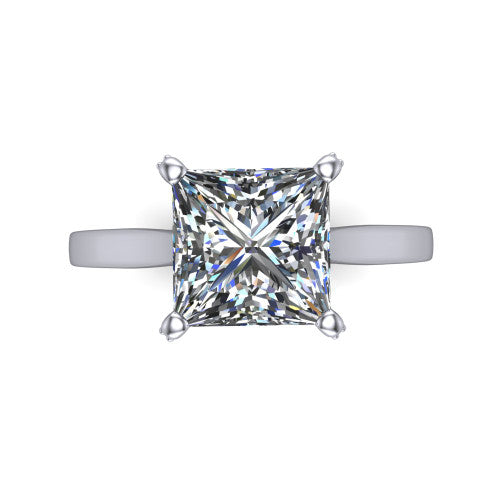 Finley princess-cut classic engagement ring in 14K White Gold, top-down view showing the princess-cut center diamond and four prongs from above