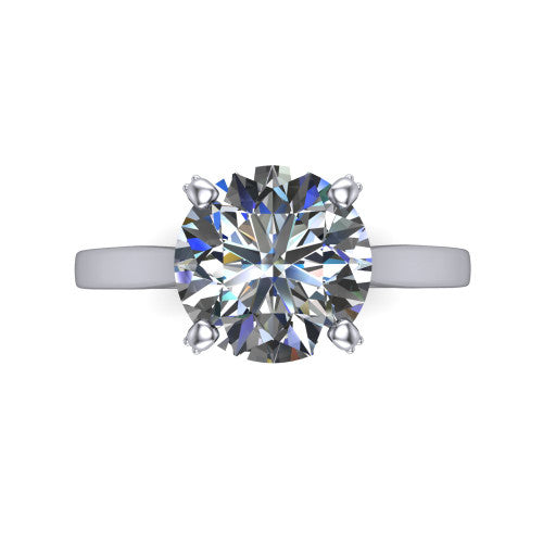 Finley round classic engagement ring in 14K White Gold, top-down view showing the round center diamond and four prongs from above