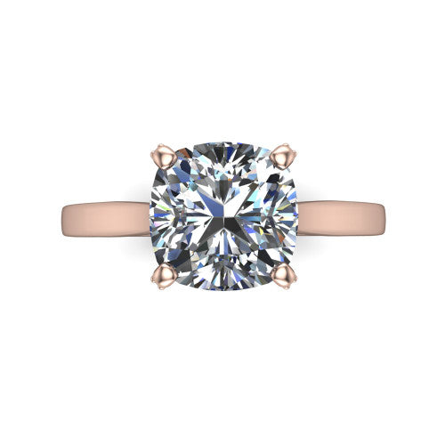 Finley cushion classic engagement ring in 18K Rose Gold, top-down view showing the cushion center diamond and four prongs from above