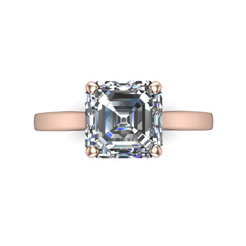 Finley square emerald-cut classic engagement ring in 14K Rose Gold, top-down view showing the square emerald-cut center diamond and four prongs from above