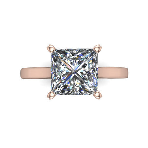 Finley princess-cut classic engagement ring in 14K Rose Gold, top-down view showing the princess-cut center diamond and four prongs from above