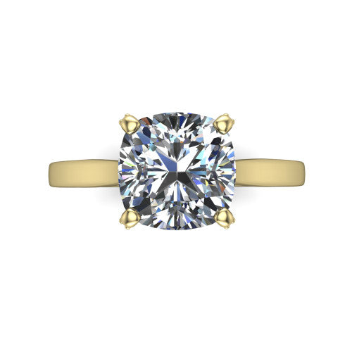 Finley cushion classic engagement ring in 18K Yellow Gold, top-down view showing the cushion center diamond and four prongs from above