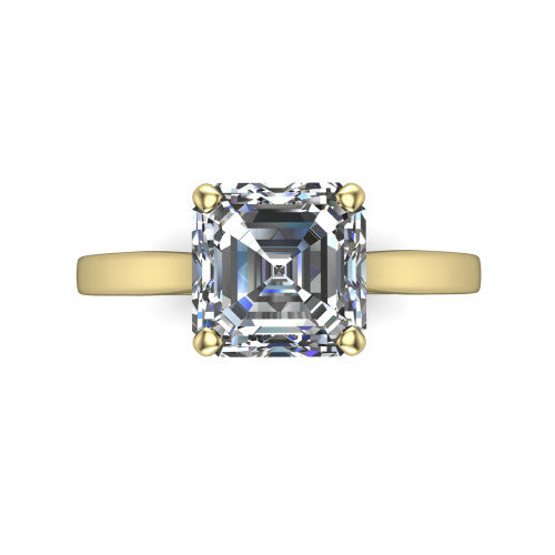 Finley square emerald-cut classic engagement ring in 18K Yellow Gold, top-down view showing the square emerald-cut center diamond and four prongs from above