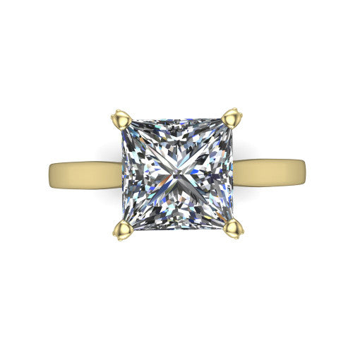 Finley princess-cut classic engagement ring in 18K Yellow Gold, top-down view showing the princess-cut center diamond and four prongs from above