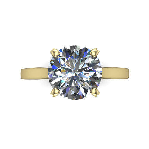 Finley round classic engagement ring in 18K Yellow Gold, top-down view showing the round center diamond and four prongs from above