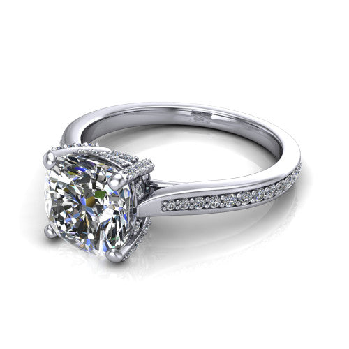 True Cushion Shape Classic Engagement Ring in Platinum