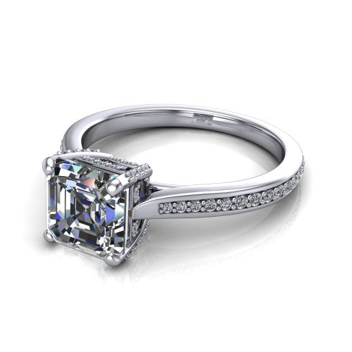 True Square Emerald Shape Classic Engagement Ring in 18K White Gold