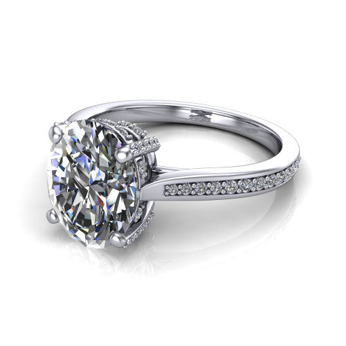 True Oval Shape Classic Engagement Ring in 14K White Gold