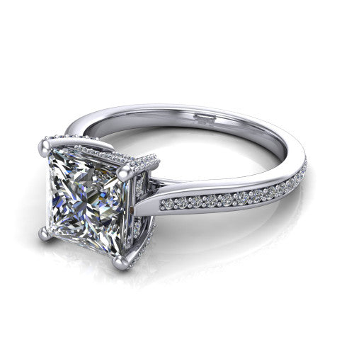 True Princess Shape Classic Engagement Ring in 14K White Gold