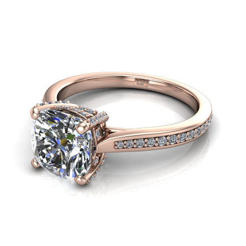 True Cushion Shape Classic Engagement Ring in 18K Rose Gold
