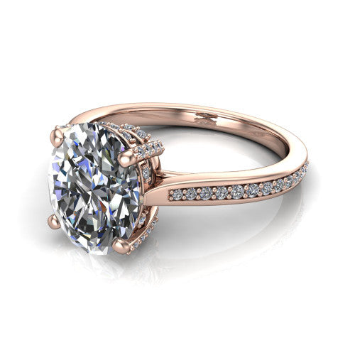 True Oval Shape Classic Engagement Ring in 14K Rose Gold