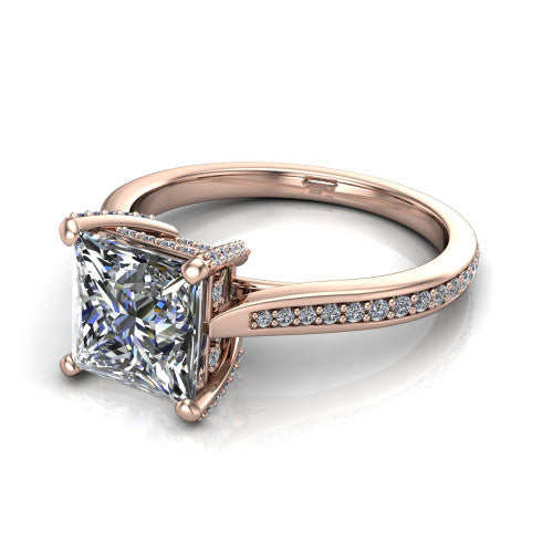 True Princess Shape Classic Engagement Ring in 14K Rose Gold