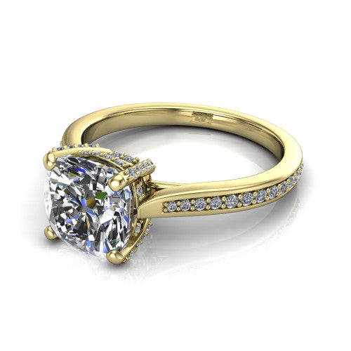 True Cushion Shape Classic Engagement Ring in 18K Yellow Gold
