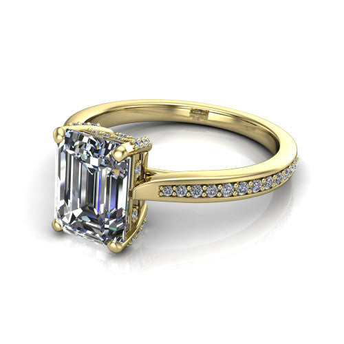 True Emerald Shape Classic Engagement Ring in 14K Yellow Gold