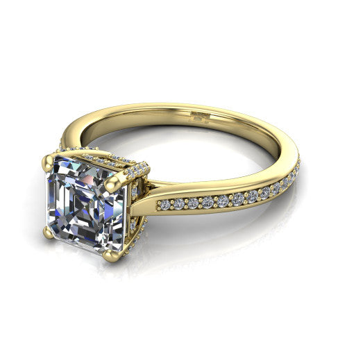 True Square Emerald Shape Classic Engagement Ring in 14K Yellow Gold