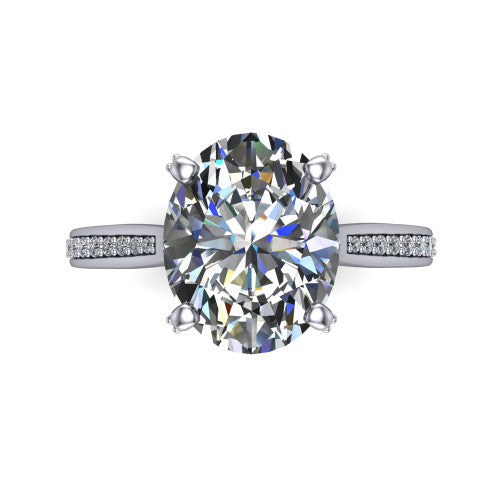 True Oval Shape Classic Engagement Ring in 14K White Gold