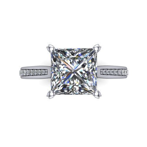 True Princess Shape Classic Engagement Ring in Platinum