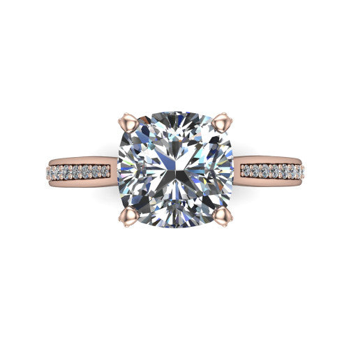True Cushion Shape Classic Engagement Ring in 14K Rose Gold