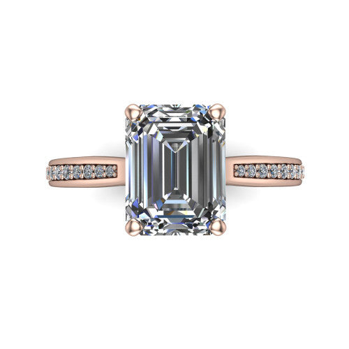 True Emerald Shape Classic Engagement Ring in 18K Rose Gold