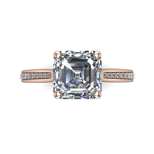 True Square Emerald Shape Classic Engagement Ring in 18K Rose Gold