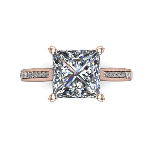 True Princess Shape Classic Engagement Ring in 18K Rose Gold