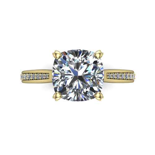 True Cushion Shape Classic Engagement Ring in 14K Yellow Gold