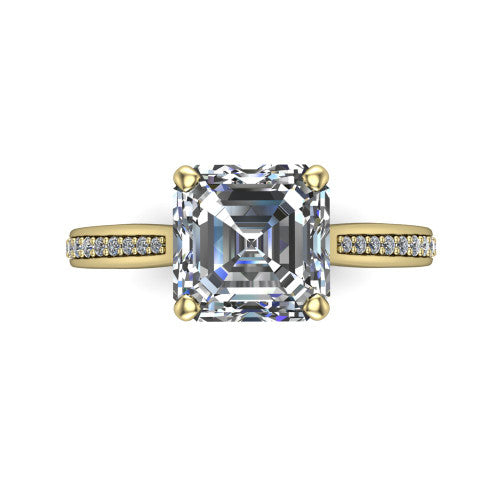 True Square Emerald Shape Classic Engagement Ring in 14K Yellow Gold