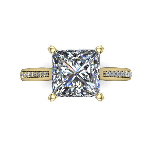 True Princess Shape Classic Engagement Ring in 18K Yellow Gold