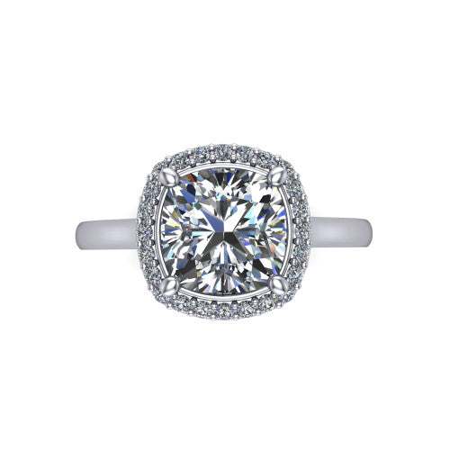 Andrea cushion halo engagement ring in 14K White Gold, top-down view showing the cushion center diamond and pave halo from above