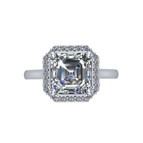 Dream square emerald halo engagement ring in 14K White Gold, top-down view showing the square emerald center diamond framed by a pave halo