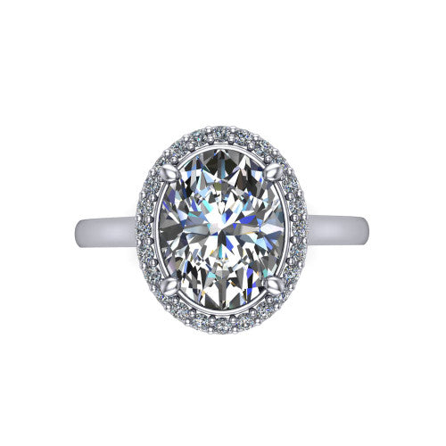 Andrea oval halo engagement ring in 18K White Gold, top-down view showing the oval center diamond and pave halo from above