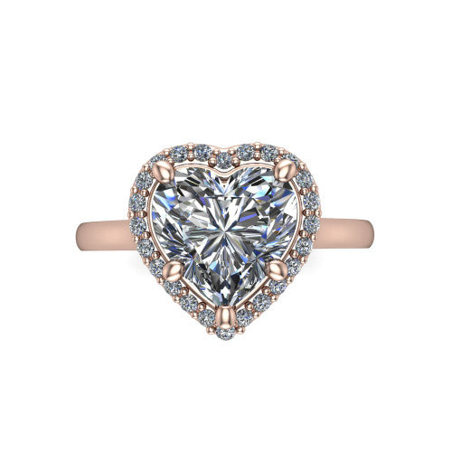 Andrea heart halo engagement ring in 18K Rose Gold, top-down view showing the heart center diamond and pave halo from above