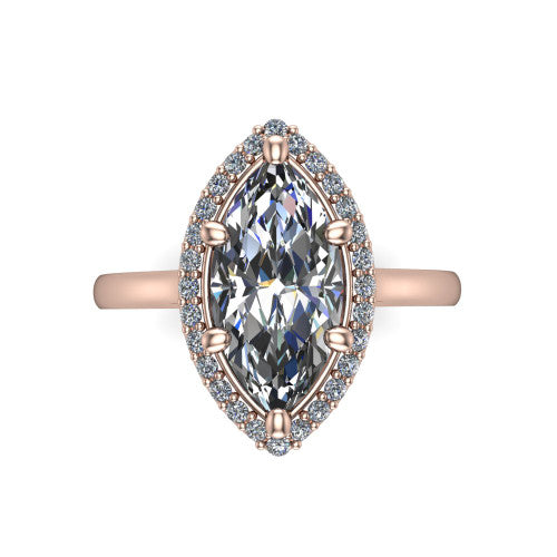 Dream marquise halo engagement ring in 18K Rose Gold, top-down view showing the marquise center diamond framed by a pave halo